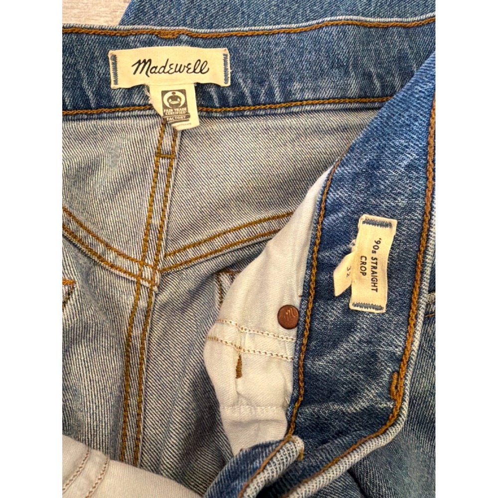 Madewell 90s Straight Crop Jeans Medium Wash Blue Denim Size 32 High Rise